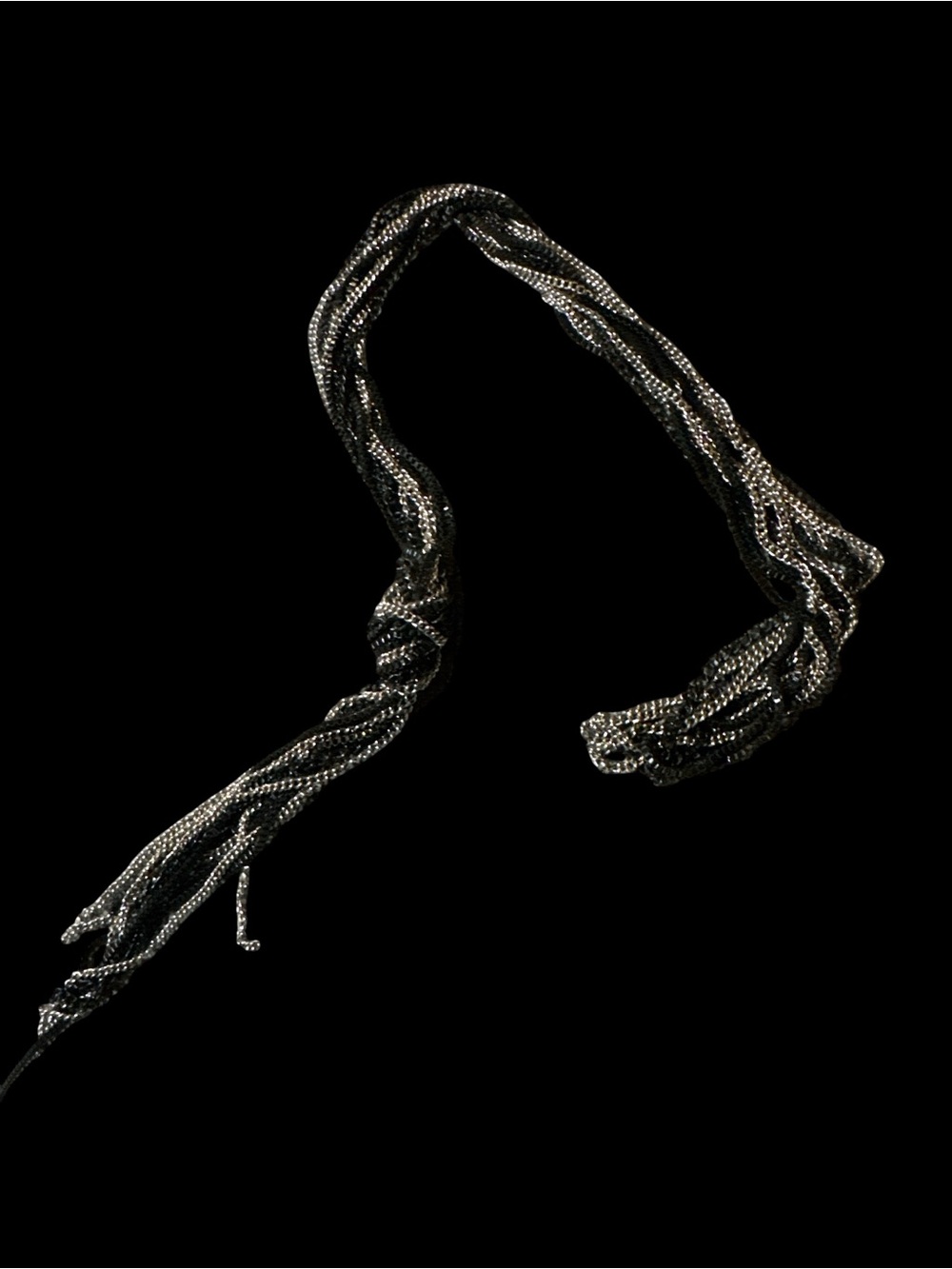 Silver/Black Multi-Strand Chain Scarf Necklace 12” to knot & 7” from knot to end